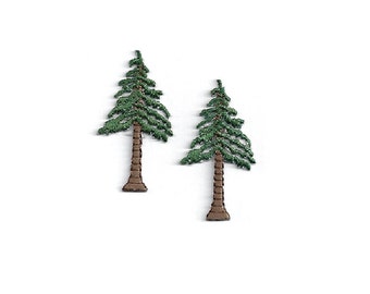 Tree- Pine Tree - Forest - Wild Life - Nature - Crafts - Embroidered Iron On Applique Patch -  SET OF 2