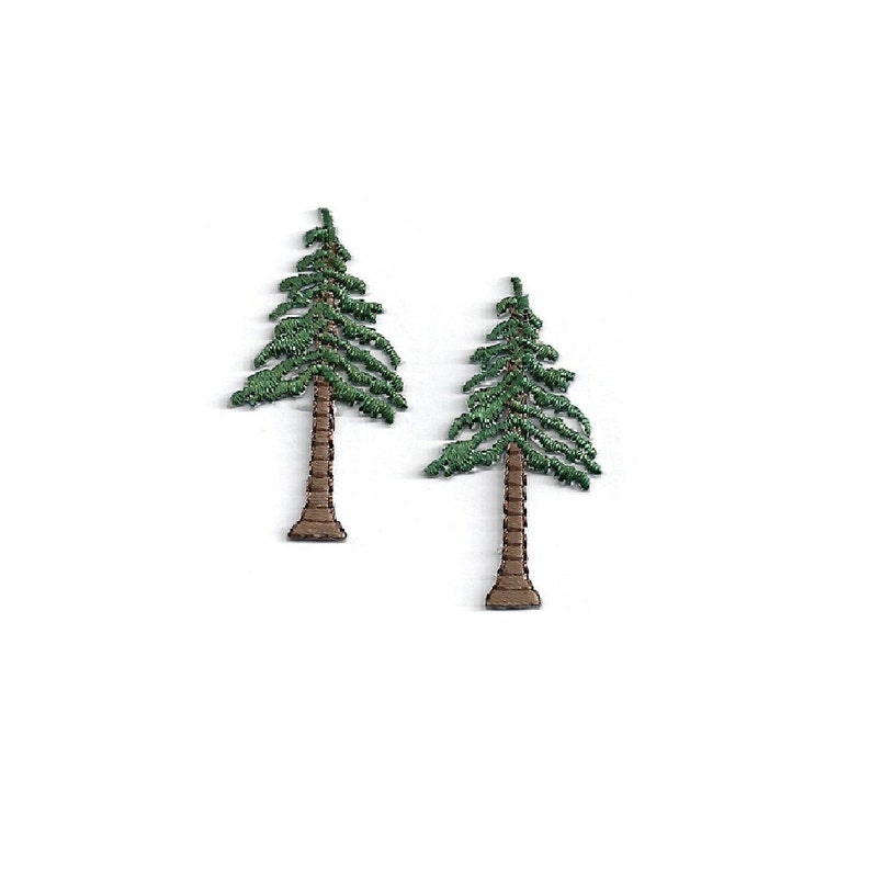 Tree Pine Tree Forest Wild Life Nature Crafts Embroidered Iron On Applique Patch SET OF 2 image 1