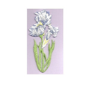 Iris - Flower - Spring - Purple/White - Embroidered Iron On Applique Patch
