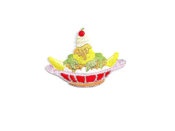 Banana Split Embroidered//Metallic Iron On Applique Patch Ice Cream