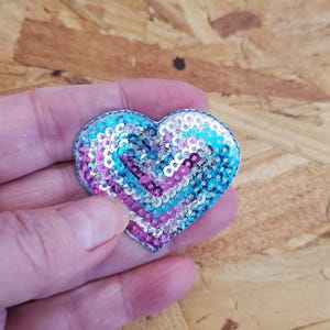 Heart - Valentines Day - Love - Sequin Mulit Colored Iron On Applique Patch - Crafts