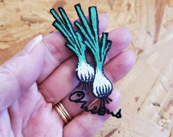 Scallion - Onions - Green Onion - Vegetable - Chef - Embroidered Iron On Applique Patch