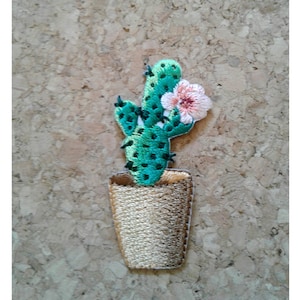 Cactus W/Flowers - Desert - House Plant - Face Masks - Embroidered Iron On Patch - 1 7/8&quot;H