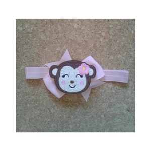 Monkey Headband - Toddler Bow - Toddler Headband - Monkey Headband - Baby Girl Bow Headband - Bow Headband - Light Pink
