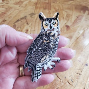 Owl - Forest Owl - Reading - Birds - Books - School - Wild Birds - Wild Owl - Crafts - Wise - Reading - Embroidered Iron On Patch