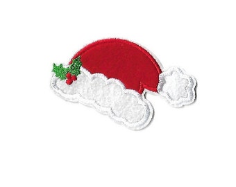 Santa Hat - Christmas - Santa Claus - Holly - Embroidered Iron On Applique Patch