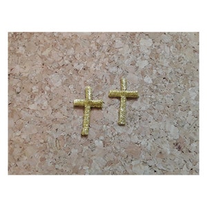 Cross - Crosses - Baptism - Crafts - Face Masks - Embroidered Gold Iron On Patches - 2 MINIS