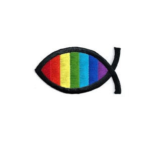 Christian Fish - Rainbow - God&#39;s Promise - Embroidered Iron On Patch - Crafts - Bible Covers