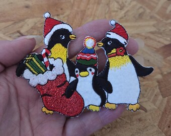 Penguin - Penguins - Christmas Pals Embroidered Iron On Applique Patch - Crafts