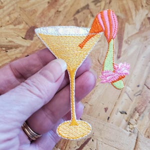 Martini Cocktail - Cocktail Glass W/Shoe - Bridal Shower - Party - Embroidered Iron On Applique Patch - Crafts