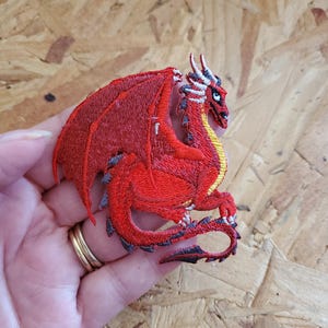 Dragon - Red - Winged Serpent - Fantasy - Mythology - Embroidered Iron On Patch