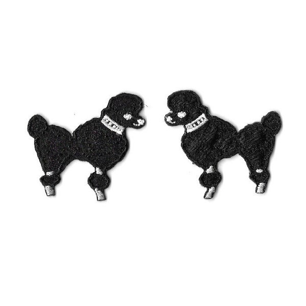 Poodle - Dog - Black - Embroidered Iron On Patches - Set Of 2 - SMALL
