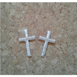Cross - Crosses - Baptism - Crafts - Face Masks - Embroidered Silver Iron On Patches - 2 MINIS