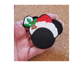 Mickey Mouse - Christmas - Santa Hat - Christmas Holly - Embroidered Iron On Applique Patch - Crafts