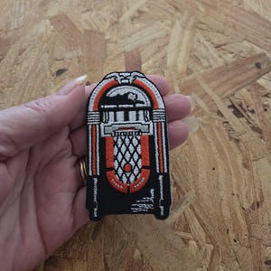 Jukebox - Music - 50's Diner - Bebop - Embroidered Iron On Patch - Black/Red - Crafts - DJ - Shirt Logo