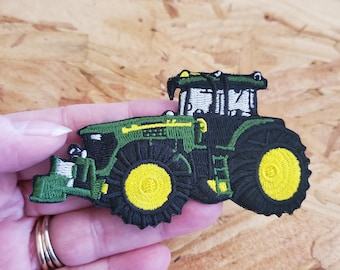 Farm Tractor - Farm Equipment - Farmer - Green - Shirt Logo - Crafts - Embroidered Iron On Patch - Left