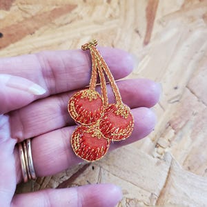 Cherries - Fruit - Kitchen - Iridescent W/Gold Metallic - Iron On Patch  - Crafts