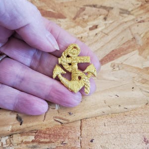 Anchor - Nautical - Gold Metallic Embroidered Iron On Patch - SMALL