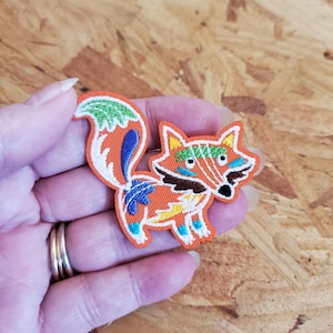 Fox - Colorful Geometric Folk Art - Wild Animal - Forest - Embroidered Iron On Applique Patch - Crafts
