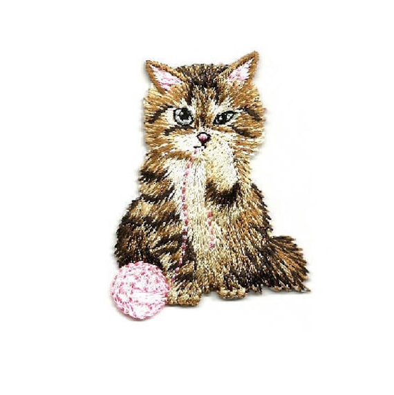 Cat with Yarn Applique Patch Iron on