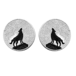 Wolf - Full Moon - Howling Wolf - Embroidered Iron On Patch - Set Of 2