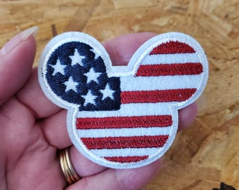 Mickey Mouse - Patriotic - July 4th - Flag - USA -  Iron On Applique Patch - Crafts - SM