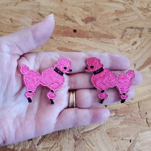 Poodle - Dog - Fuchsia Pink - 50&#39;s Crafts - Doll Clothes - Embroidered Iron On Patches - Set Of 2 - SMALL