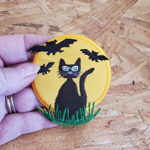 Black Cat - Full Moon - Halloween - Bat - Embroidered Iron On Patch
