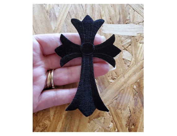 Cross - Fleur De Lis - Heart - Black - Fully Embroidered Iron on