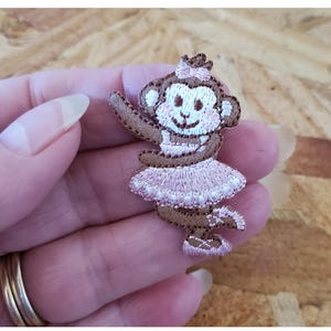 Ballerina - Dance - Ballet - Monkey - Embroidered Iron On Applique Patch - Pink - Crafts