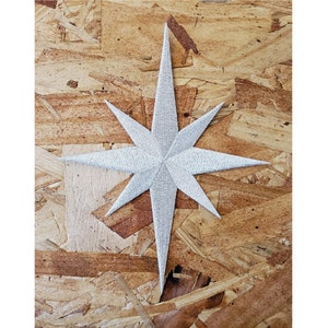 Embroidered Metallic Silver Christmas Nativity Star - Liturgical - Church Supplies - Banners - Iron On Emblem Patch - 6 1/2&quot;H