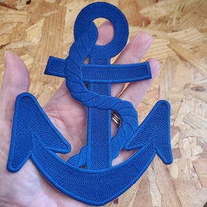Anchor - Navy Blue W/Rope - Nautical Embroidered Iron On Patch - Crafts - 5 7/8&quot;H