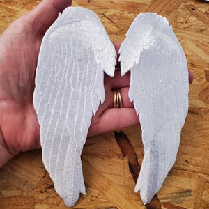 Angel Wings - White - Baptisms - Confirmations - Baby Blankets - Christmas - Embroidered Iron On Applique Patch - Crafts