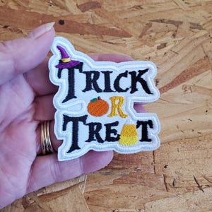 Trick Or Treat - Halloween - Candy Corn - Pumpkin - Embroidered Iron On Patch