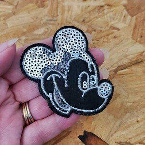 Mickey Mouse - Cartoon - Silver Sequin Iron On Applique Patch
