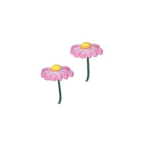Flower - Garden - Pond - Pink - Embroidered Iron On Applique Patch - Set Of 2 - Crafts