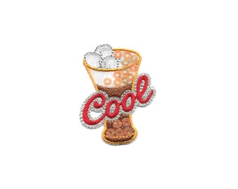 Drink - Ice Cold Soda - Cool - Summer - Beach - Embroidered Sequined Iron On Patch - Crafts