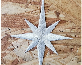 4"H Christmas Nativity Star-Embroidered Silver Metallic Iron On Applique Patch - P