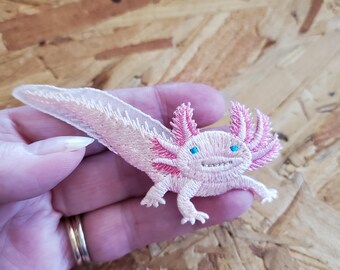 Salamander - Pink Salamander - Pink Axolotl - Embroidered Iron On Applique Patch - Crafts