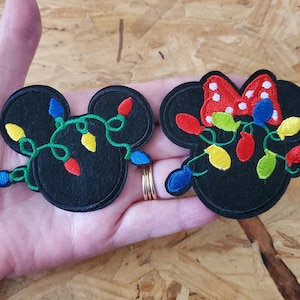 Minnie - Mickey Mouse - Christmas Lights - Embroidered Iron On Applique Patch