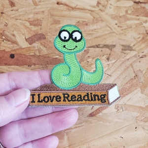 Bookworm - Reading - School - Book - Library - Teacher - English - Embroidered Iron On Applique Patch - Crafts - Awards
