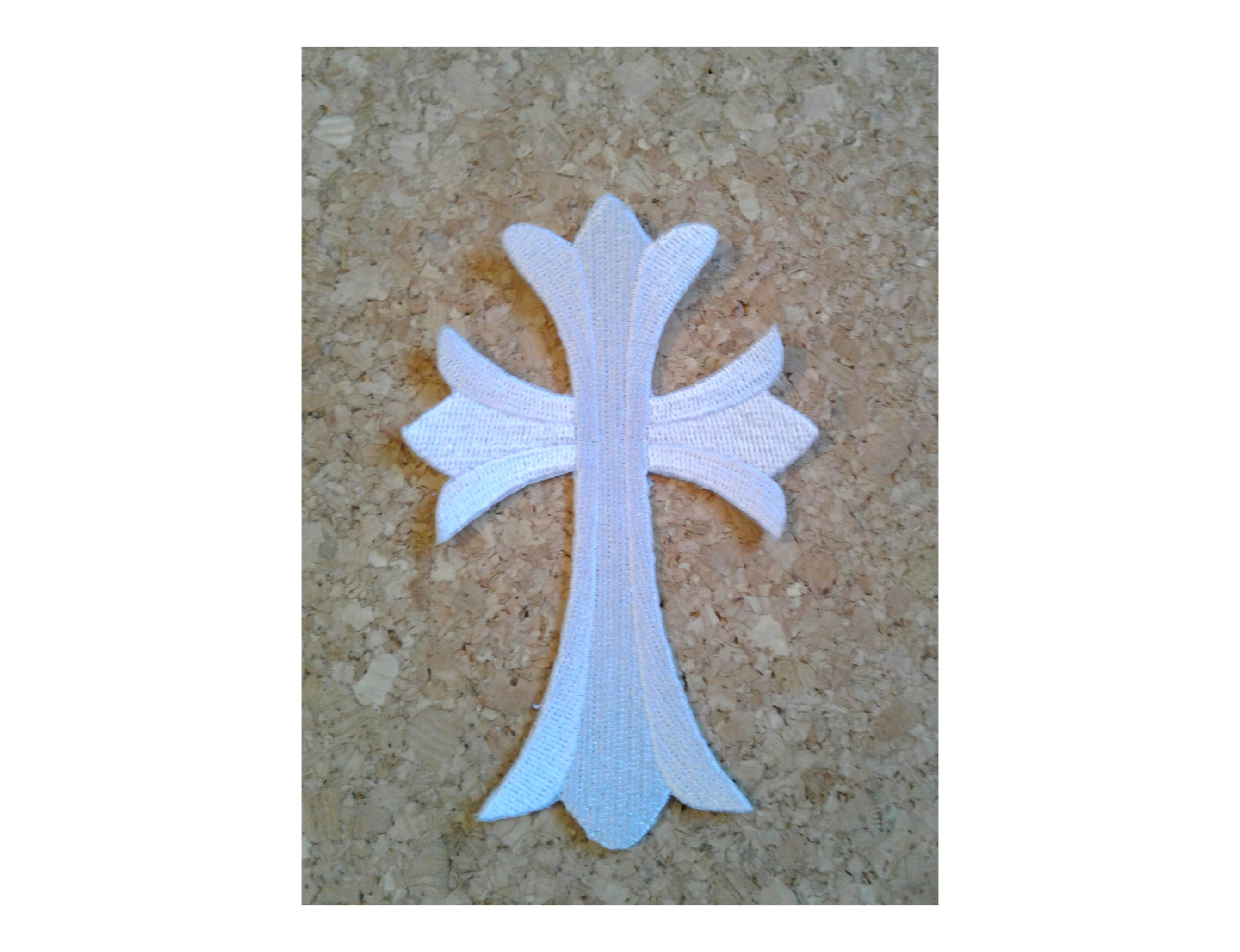 Cross - Fleur De Lis - Heart - White - Fully Embroidered Iron on 