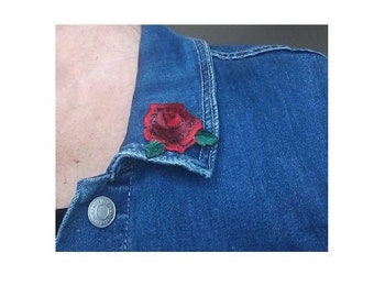 Rose Pin Brooch - Red Rose Bloom - Flower - Red Embroidered - Jewlery 1 7/8"