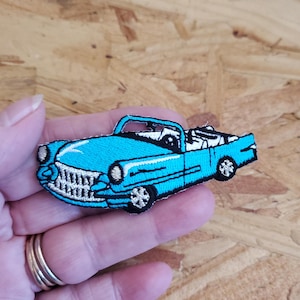 Car - 50'S Convertible - Vintage - Turquoise - Embroidered Iron On Patch - L