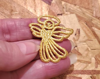 Angel - Gold Metallic - Christmas - Baptism - Embroidered Iron On Applique Patch - 1-1/2"H - SM L