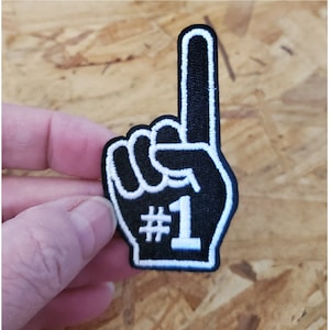 Sports - Finger - Number 1 - Little League - Sports - Coach - Embroidered Iron On Patch - Crafts - Black