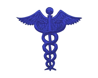 Caduceus - Medical - Nurse - Doctor - Scrubs - Iron On Applique Patch - CRAFT PROJECTS - Blue