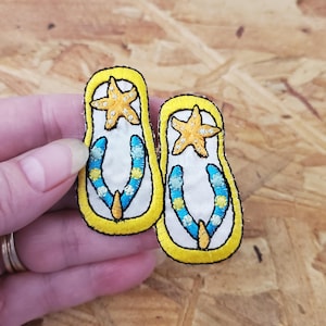 Flip Flops - Embroidered Iron On Patch - Starfish - Summer - Beach - Summer Crafts - Beach Bags - Hats, Towels
