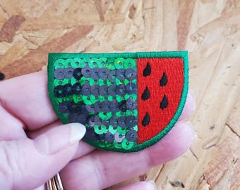 Watermelon - Fruit - Picnic - Sequin/Embroidered Iron On Applique Patch - Summer Crafts
