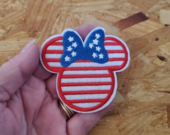 Minnie Mouse - Patriotic - July 4th - Flag - USA -  Iron On Applique Patch - Crafts
